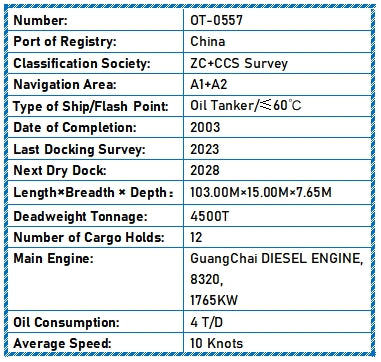 2003 Built 4500 DWT Oil Tanker For Sale