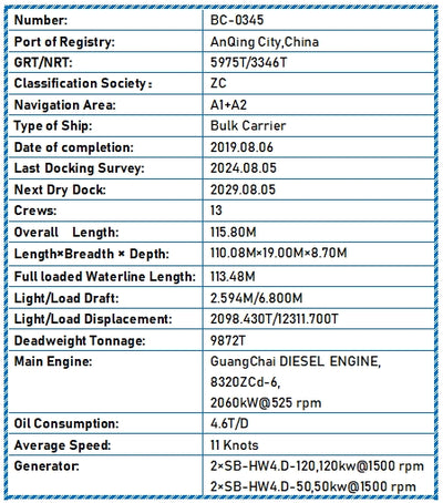 2019 Built 9800 DWT Bulk Carrier For Sale