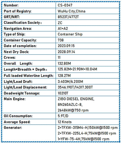 2023 Built 10000 DWT 738 TEU Container Ship For Sale