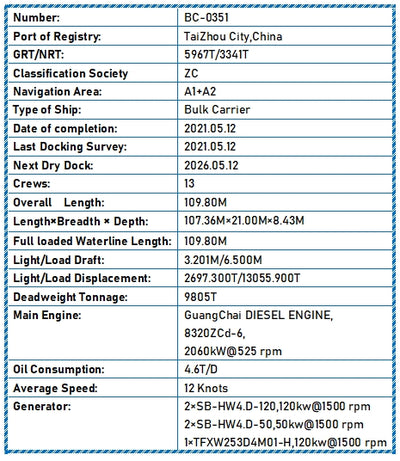 2021 Built 9800 DWT Bulk Carrier For Sale