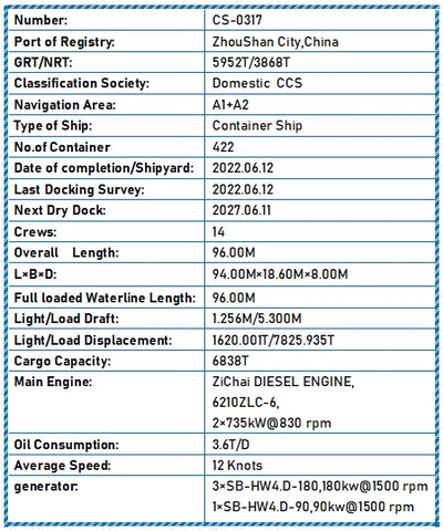 2022 Built 6800 DWT 422 TEU Container Ship For Sale