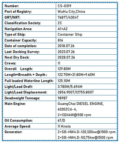 2018 Built 10000 DWT 816 TEU Container Ship For Sale