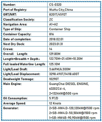 2018 Built 10000 DWT 816 TEU Container Ship For Sale