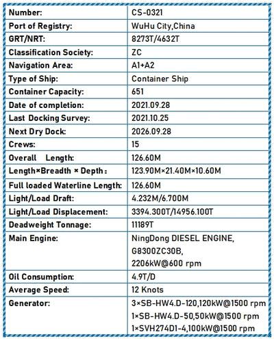 2021 Built 11000 DWT 651 TEU Container Ship For Sale