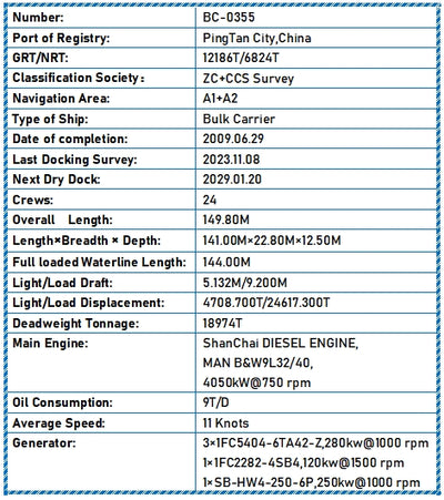 2009 Built 19000 DWT Bulk Carrier For Sale