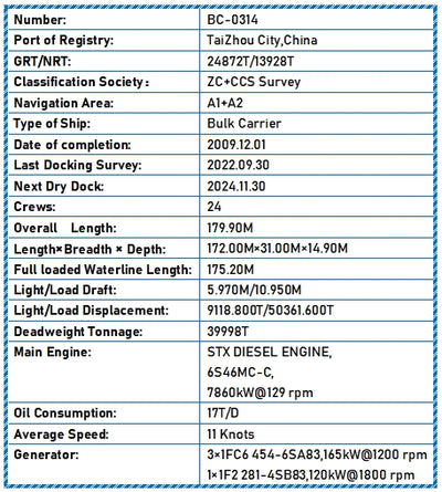 2009 Built 40000 DWT Bulk Carrier For Sale