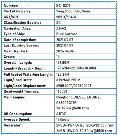 2021 Built 16000 DWT Bulk Carrier For Sale
