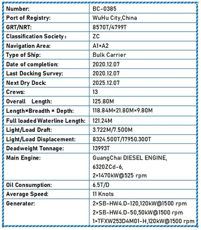 2020 Built 14000 DWT Bulk Carrier For Sale