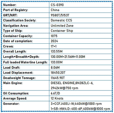 2024 Built 12000 DWT 1075 TEU Container Ship For Sale