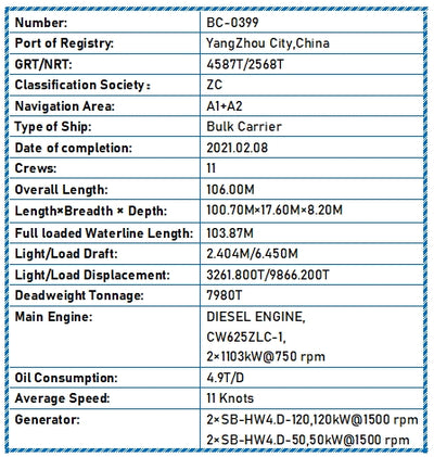 2021 Built 8000 DWT Bulk Carrier For Sale