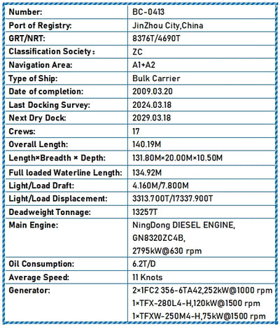 2009 Built 13300 DWT Bulk Carrier For Sale