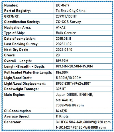 2010 Built 40000 DWT Bulk Carrier For Sale