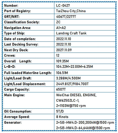 2022 Built 6500 DWT Landing Craft Tank For Sale