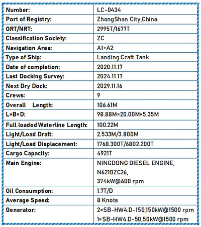 2020 Built 5000 DWT Landing Craft Tank For Sale