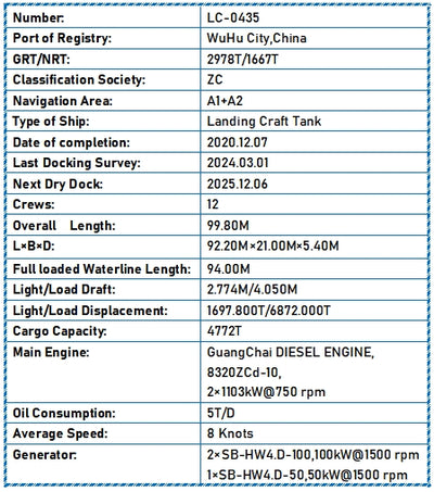 2020 Built 5000 DWT Landing Craft Tank For Sale