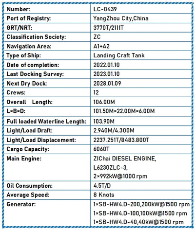 2022 Built 6100 DWT Landing Craft Tank For Sale