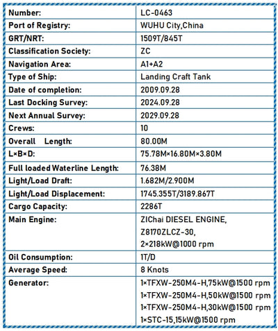 2009 Built 2300 DWT Landing Craft Tank For Sale