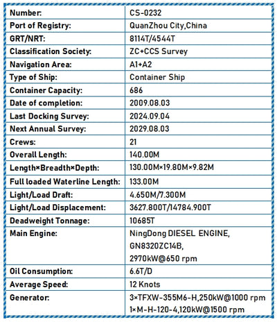 2009 Built 11000 DWT 686 TEU Container Ship For Sale