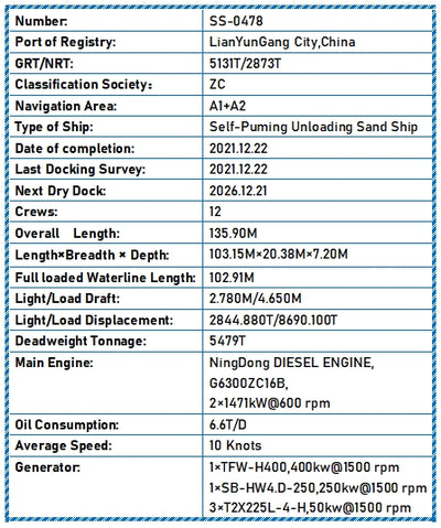 2021 Built 5400 DWT Self-Puming Unloading Sand Ship For Sale