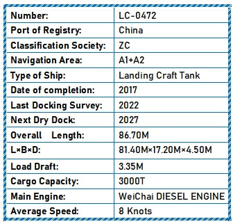 2017 Built 3000 DWT Landing Craft Tank For Sale