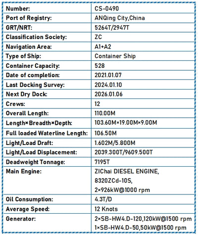 2021 Built 7200 DWT 528 TEU Container Ship For Sale