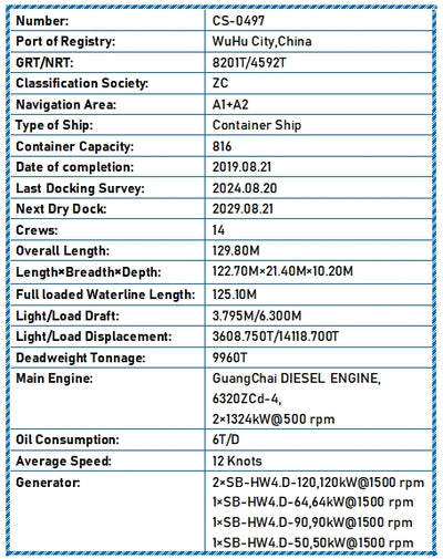 2019 Built 10000 DWT 816 TEU Container Ship For Sale