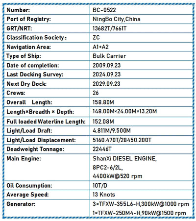 2009 Built 22500 DWT Bulk Carrier For Sale