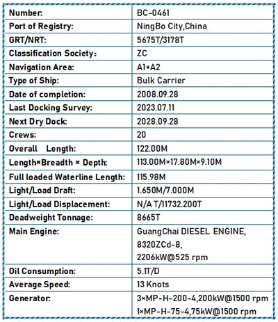 2008 Built 8700 DWT Bulk Carrier For Sale