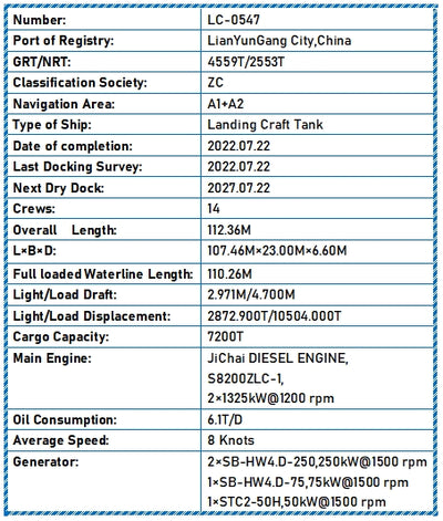 2022 Built 7200 DWT Landing Craft Tank For Sale