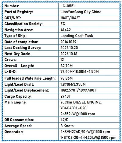2016 Built 3000 DWT Landing Craft Tank For Sale