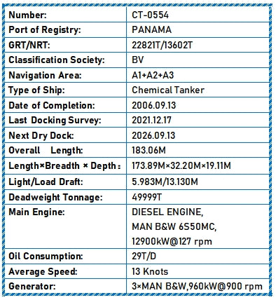 2006 Built 50000 DWT Chemical Tanker For Sale