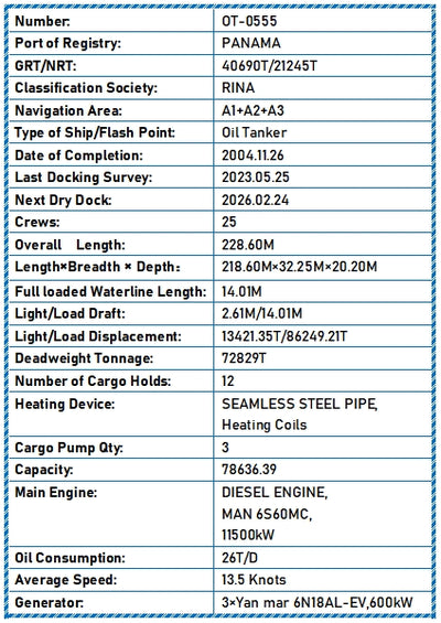 2004 Built 73000 DWT Oil Tanker For Sale