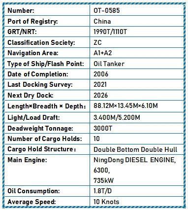2006 Built 3000 DWT Oil Tanker For Sale