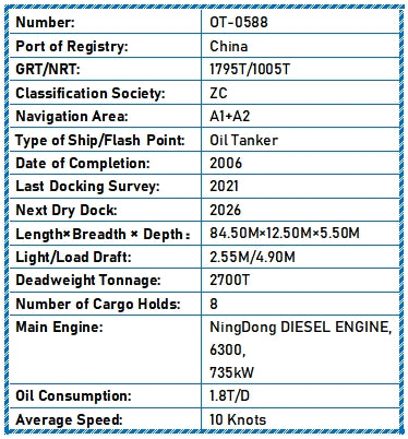 2006 Built 2700 DWT Oil Tanker For Sale