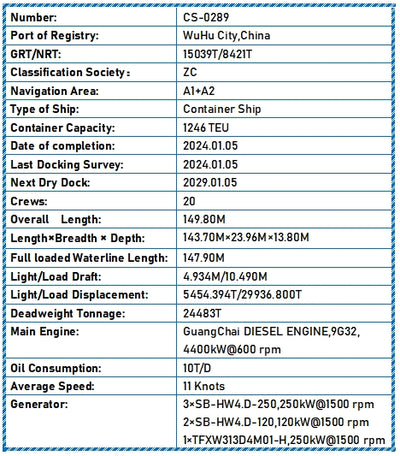 2024 Built 25000 DWT 1246 TEU Container Ship For Sale