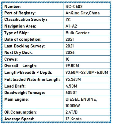 2021 Built 6050 DWT Bulk Carrier For Sale