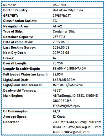 2009 Built 5000 DWT 237 TEU Container Ship For Sale
