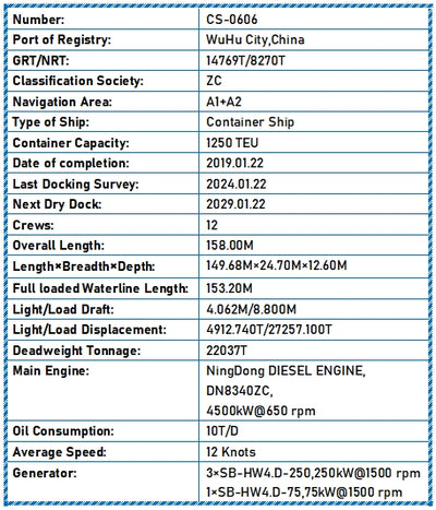 2019 Built 22000 DWT 1250 TEU Container Ship For Sale