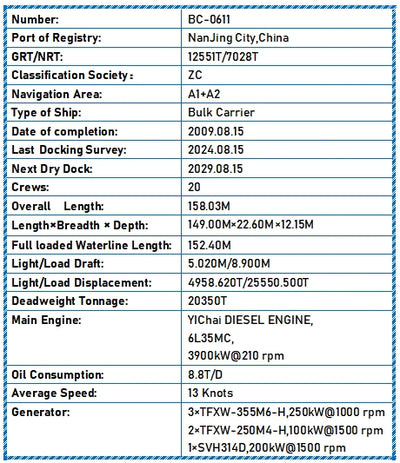 2009 Built 20000 DWT Bulk Carrier For Sale
