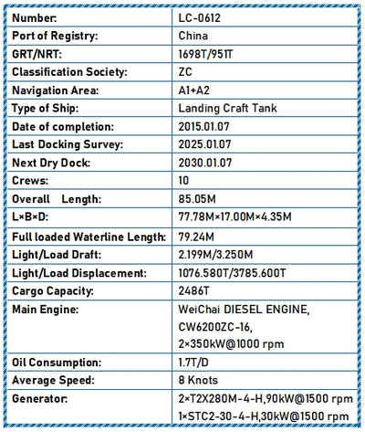 2015 Built 2500 DWT Landing Craft Tank For Sale