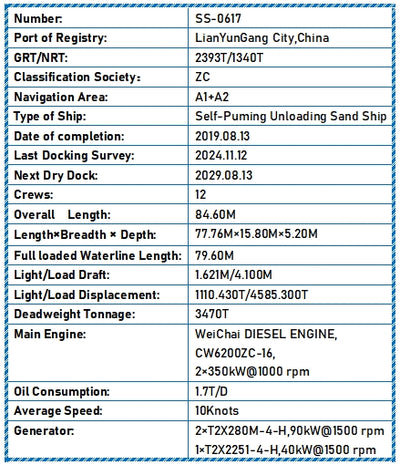 2019 Built 3500 DWT Self-Puming Unloading Sand Ship For Sale
