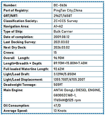 2009 Built 5100 DWT Bulk Carrier For Sale