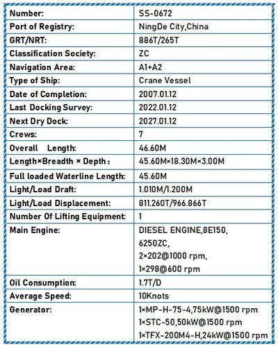 2007 Built Crane Vessel For Sale