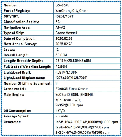 2020 Built Crane VesselFor Sale