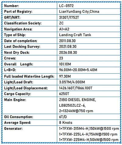 2011 Built 6300 DWT Landing Craft Tank For Sale