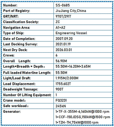 2007 Built 900 DWT Engineering Vessel For Sale