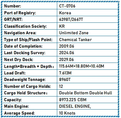 2009 Built 9000 DWT Chemical Tanker For Sale