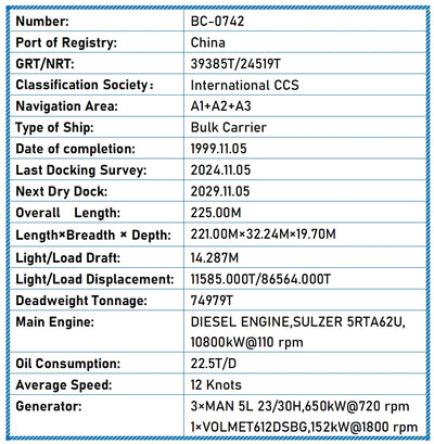 1999 Built 75000 DWT Bulk Carrier For Sale