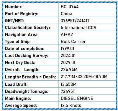 1999 Built 72500 DWT Bulk Carrier For Sale