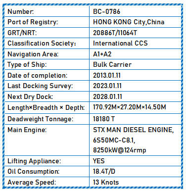 2013 Built 18200 DWT Bulk Carrier For Sale